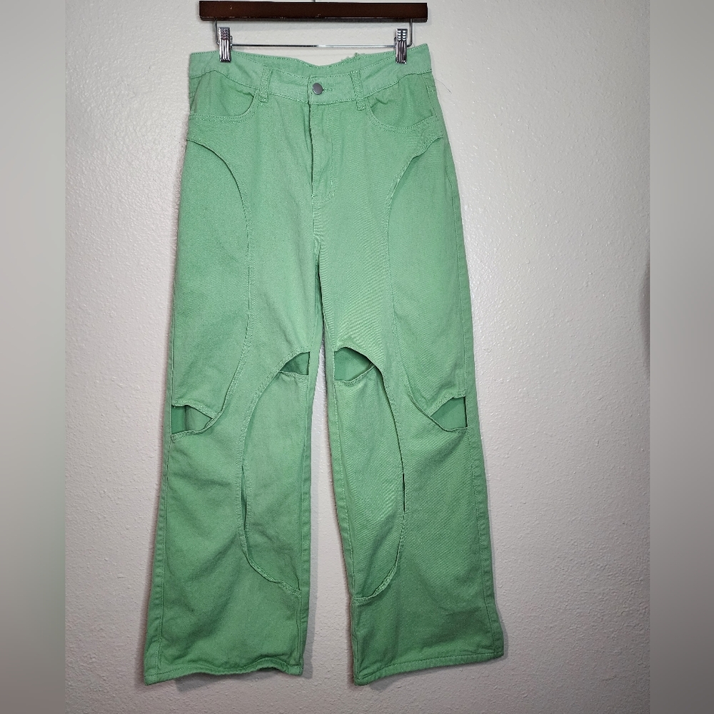 Unique Contrast Cutout Patchwork Straight Long Pa… - image 1